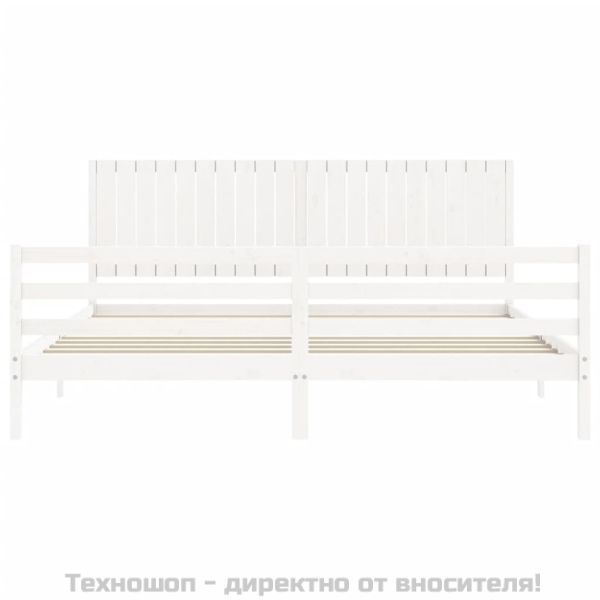 Рамка за легло с табла, бяла, 200x200 см, масивно дърво