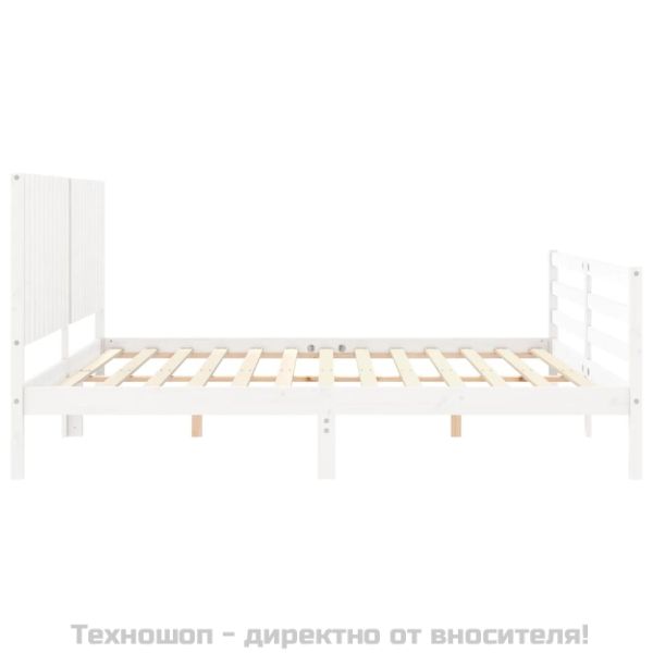 Рамка за легло с табла, бяла, 200x200 см, масивно дърво