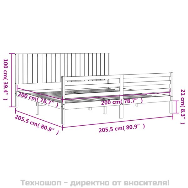 Рамка за легло с табла, бяла, 200x200 см, масивно дърво