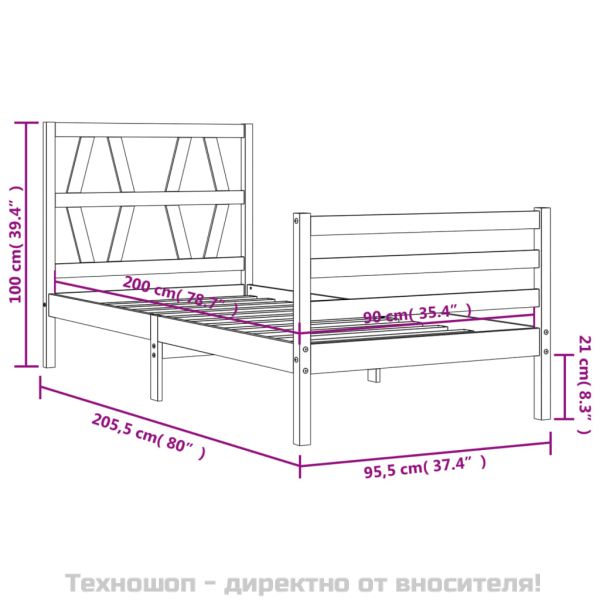 Рамка за легло с табла, 90x200 см, масивно дърво