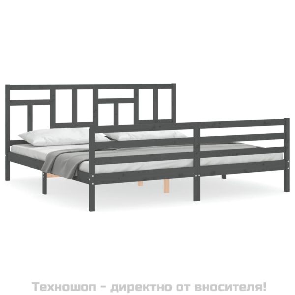 Рамка за легло с табла, сива, 200х200 см, масивно дърво