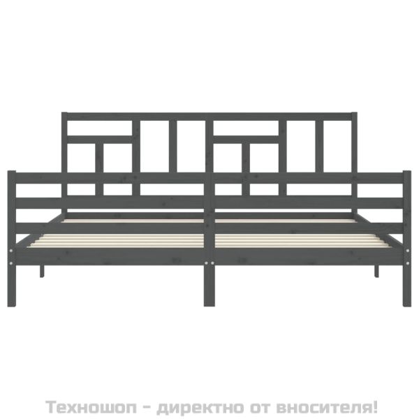 Рамка за легло с табла, сива, 200х200 см, масивно дърво