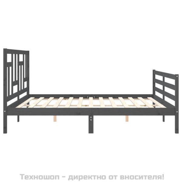 Рамка за легло с табла, сива, 200х200 см, масивно дърво