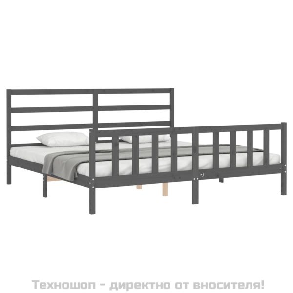 Рамка за легло с табла, сива, 200х200 см, масивно дърво