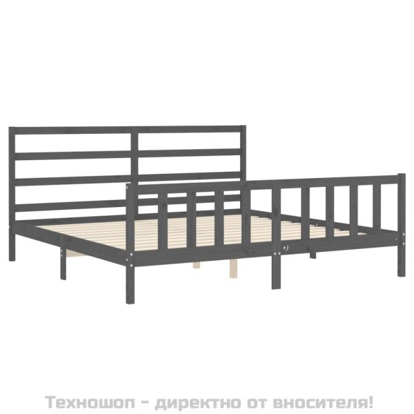Рамка за легло с табла, сива, 200х200 см, масивно дърво