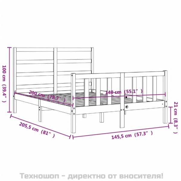 Рамка за легло без матрак, бял, 140x200 см, бор масив