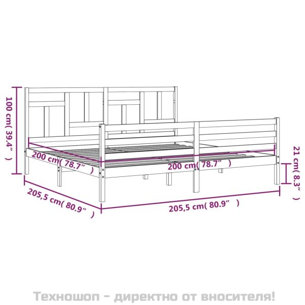 Рамка за легло с табла, 200x200 см, дърво масив