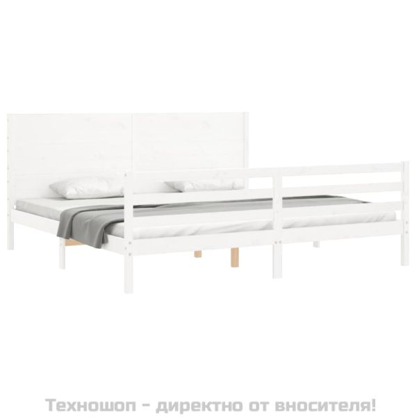 Рамка за легло с табла, бяла, 200x200 см, масивно дърво