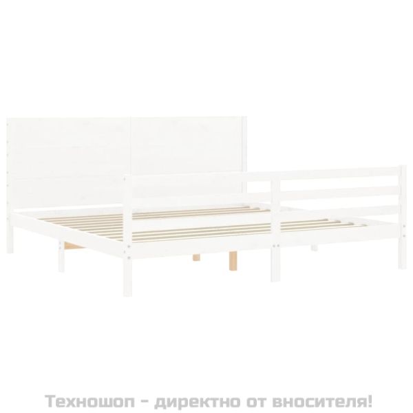 Рамка за легло с табла, бяла, 200x200 см, масивно дърво