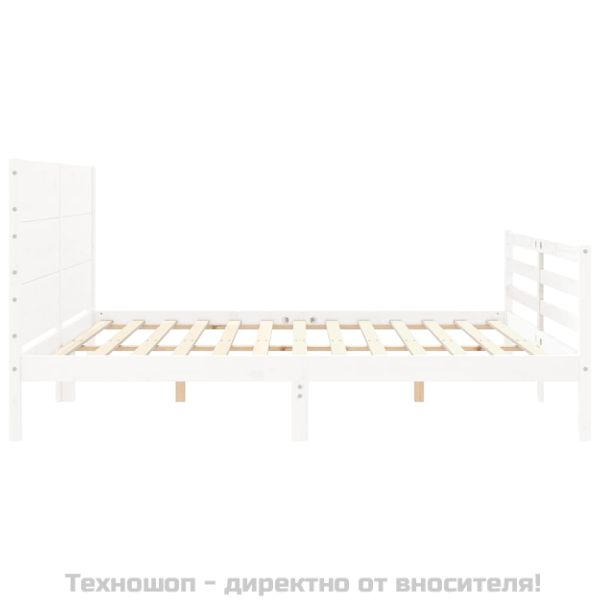 Рамка за легло с табла, бяла, 200x200 см, масивно дърво