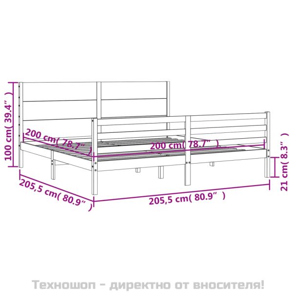 Рамка за легло с табла, бяла, 200x200 см, масивно дърво