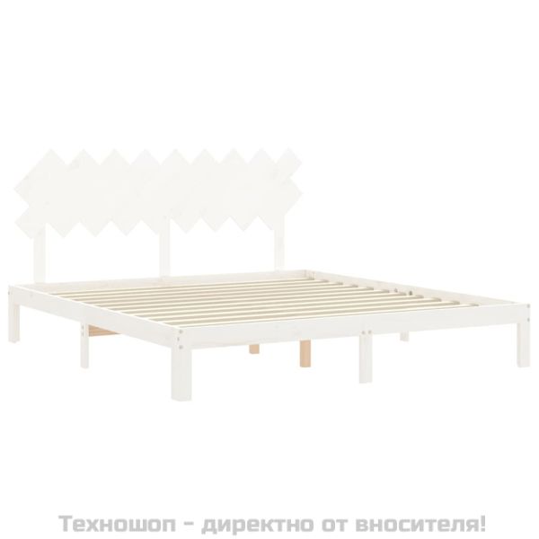 Рамка за легло с табла бяла Super King Size дърво масив