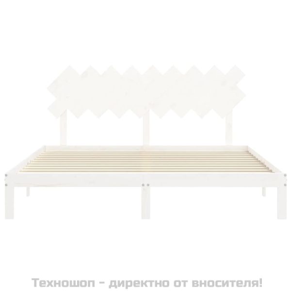 Рамка за легло с табла бяла Super King Size дърво масив
