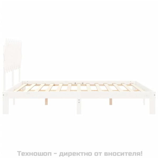 Рамка за легло с табла бяла Super King Size дърво масив