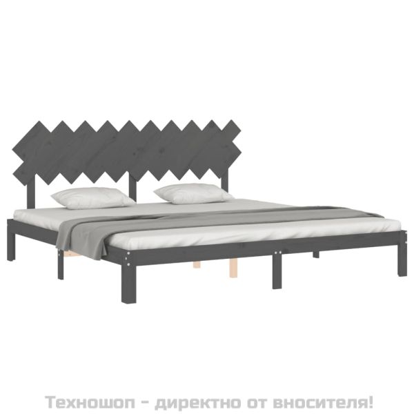Рамка за легло с табла, сива, 200х200 см, масивно дърво