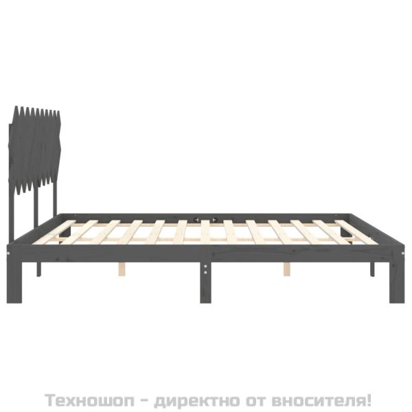 Рамка за легло с табла, сива, 200х200 см, масивно дърво
