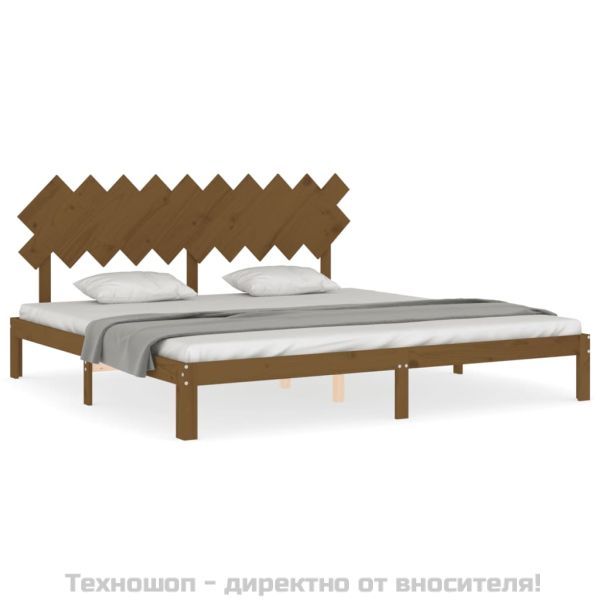 Рамка за легло с табла, меденокафява, масивно дърво, 200x200 см