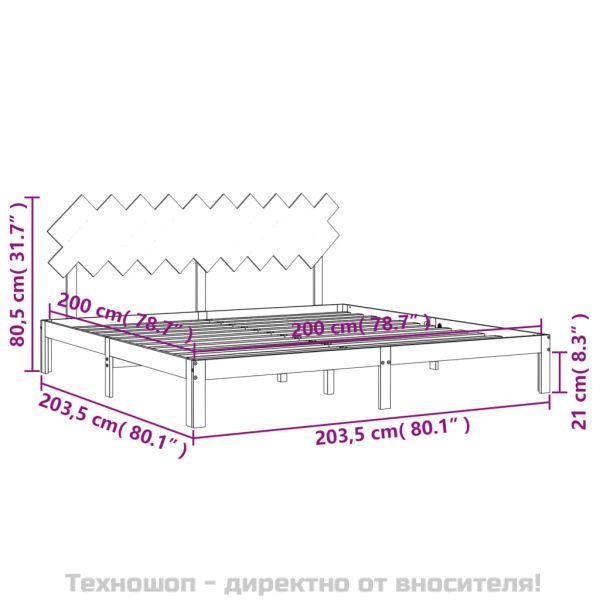 Рамка за легло с табла, меденокафява, масивно дърво, 200x200 см