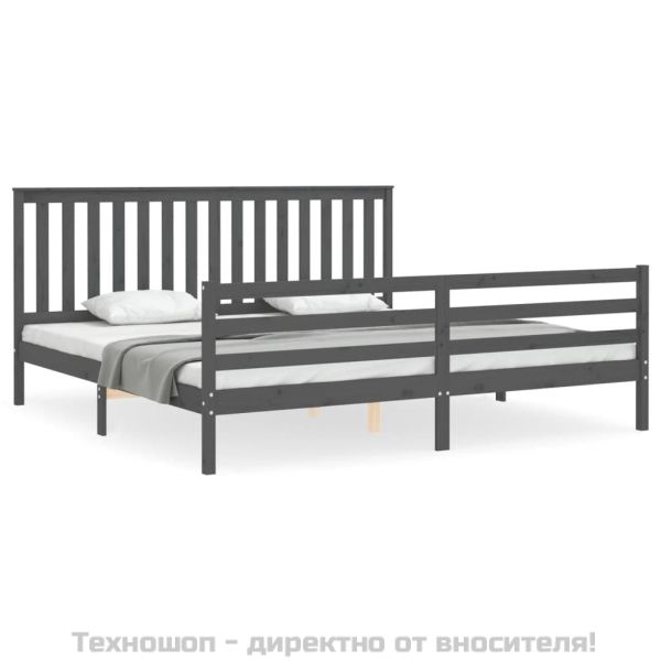 Рамка за легло с табла, сива, 200х200 см, масивно дърво