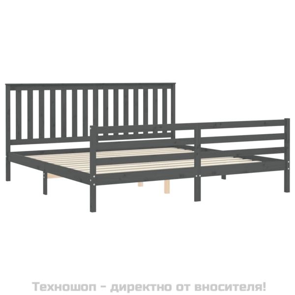 Рамка за легло с табла, сива, 200х200 см, масивно дърво