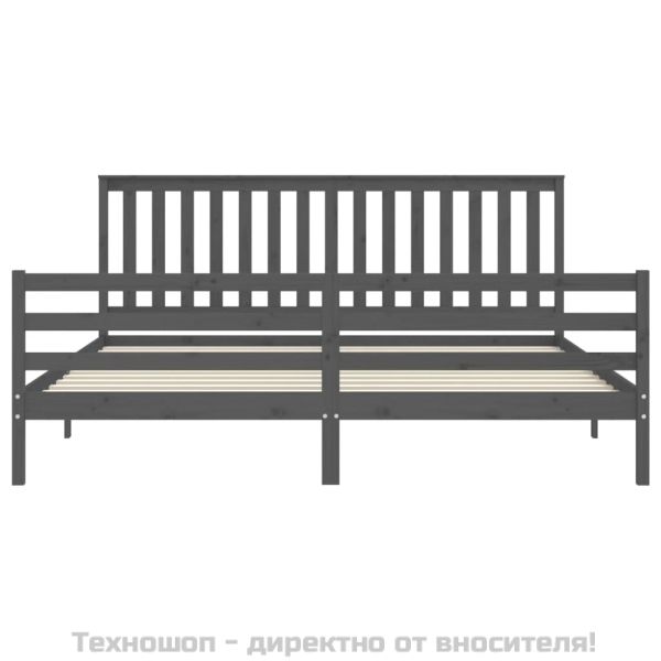 Рамка за легло с табла, сива, 200х200 см, масивно дърво