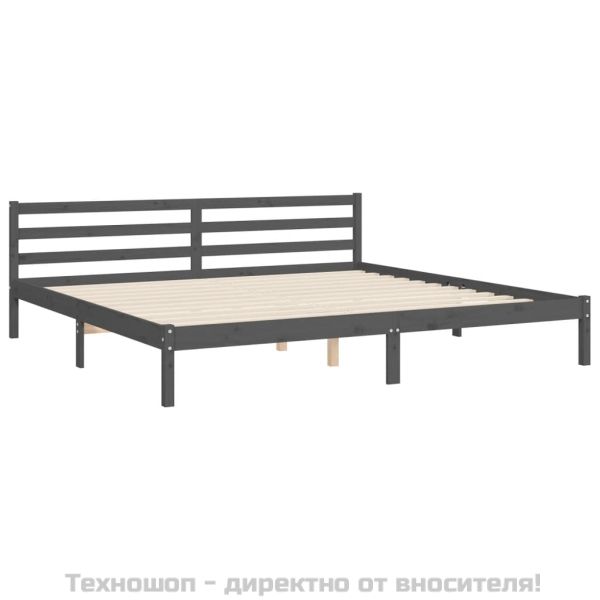 Рамка за легло с табла, сива, 200х200 см, масивно дърво