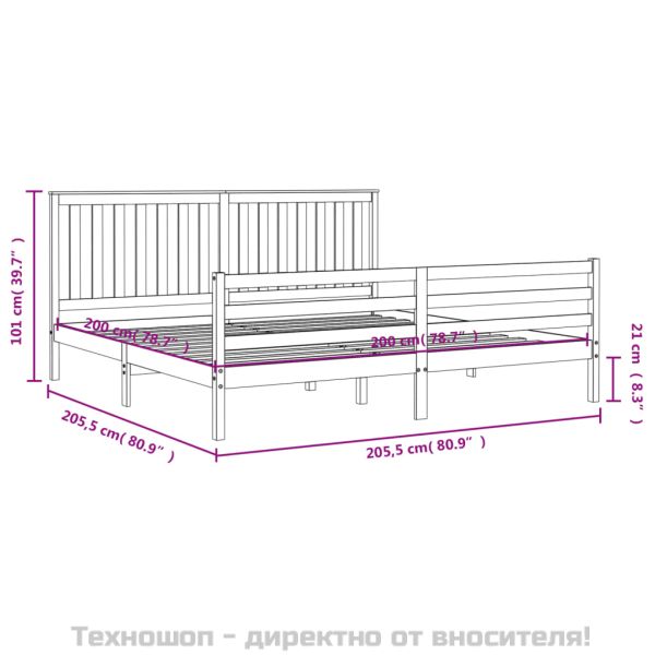 Рамка за легло с табла, сива, 200х200 см, масивно дърво