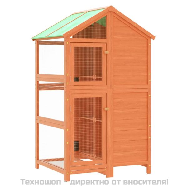 Къщичка за птици кафява 97x81x152 см масивна чамова дървесина