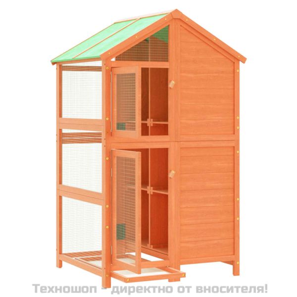 Къщичка за птици кафява 97x81x152 см масивна чамова дървесина