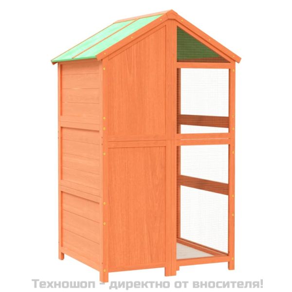 Къщичка за птици кафява 97x81x152 см масивна чамова дървесина