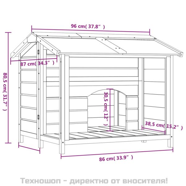 Кучешка колиба, кафява, 96x87x80,5 см, бор масив