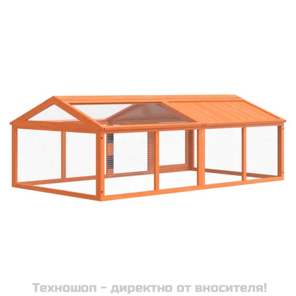 Кафез за открито, кафяв, 200x112,5x74 см, борово дърво масив