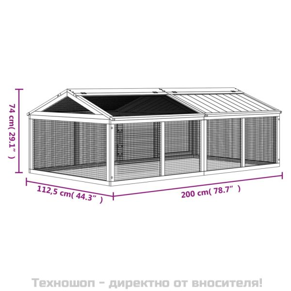 Кафез за открито, кафяв, 200x112,5x74 см, борово дърво масив