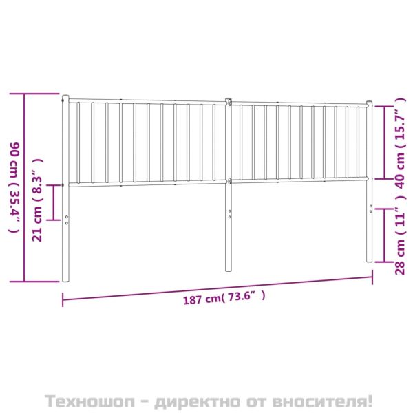 Метална табла за глава, черна, 180 см