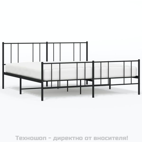 Метална рамка за легло, без матрак, с табли, черна, 180x200 см