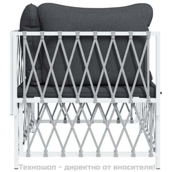 Градински ъглов диван с възглавници, бял, тъкан плат