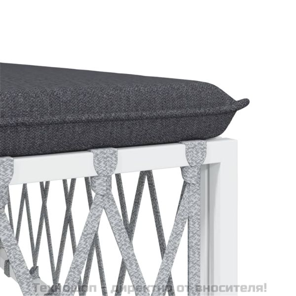 Градински ъглов диван с възглавници, бял, тъкан плат