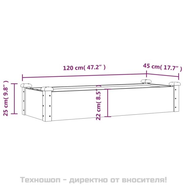 Градинско повдигнато легло с вложка 120x45x25 см масивна ела