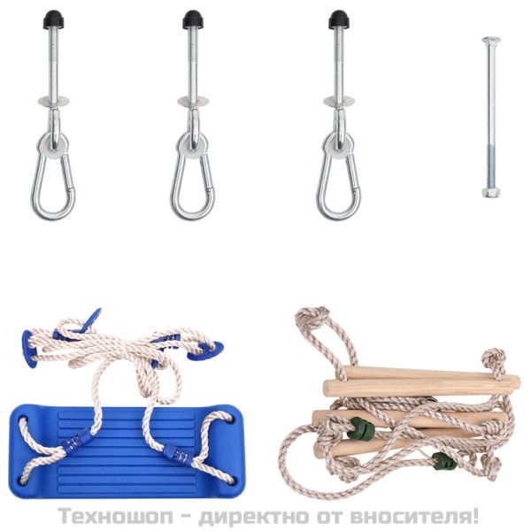 Седалка за люлка с въжена стълба и камъни за катерене синя PE