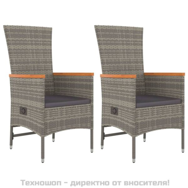 Градински трапезен комплект 3 части с възглавници сив полиратан