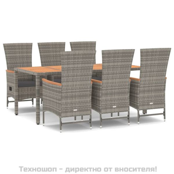 Градински трапезен комплект 7 части с възглавници сив полиратан