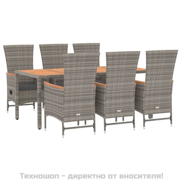 Градински трапезен комплект 7 части с възглавници сив полиратан