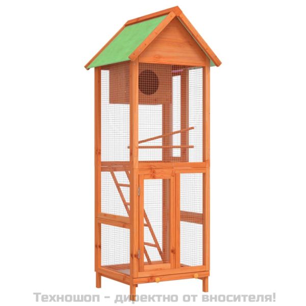 Къщичка за птици кафява 60x58,5x160 см масивна чамова дървесина