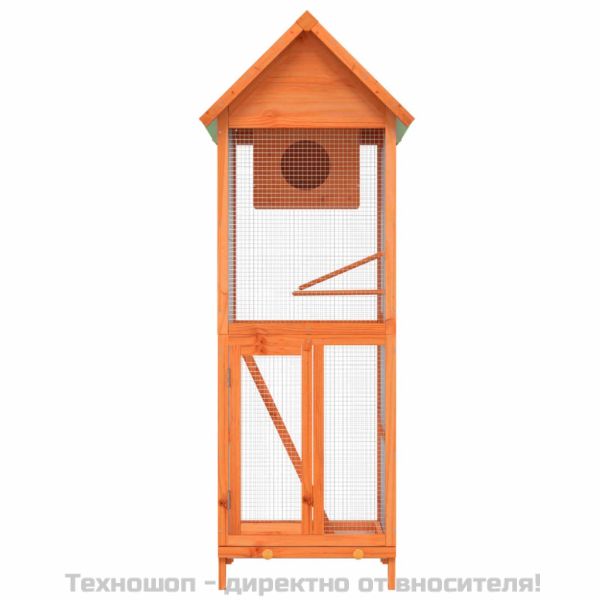 Къщичка за птици кафява 60x58,5x160 см масивна чамова дървесина