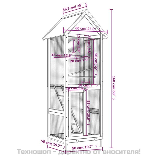 Къщичка за птици кафява 60x58,5x160 см масивна чамова дървесина