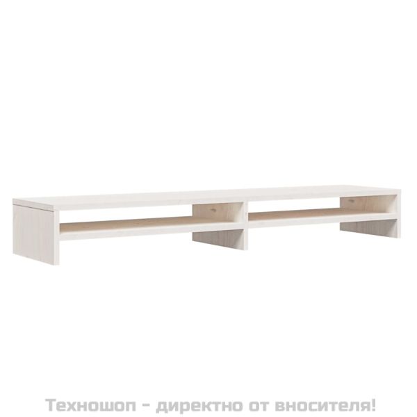Поставка за монитор, бяла, 100x24x13 см, бор масив