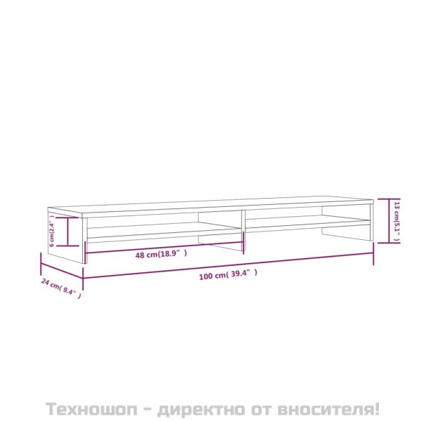 Поставка за монитор, бяла, 100x24x13 см, бор масив