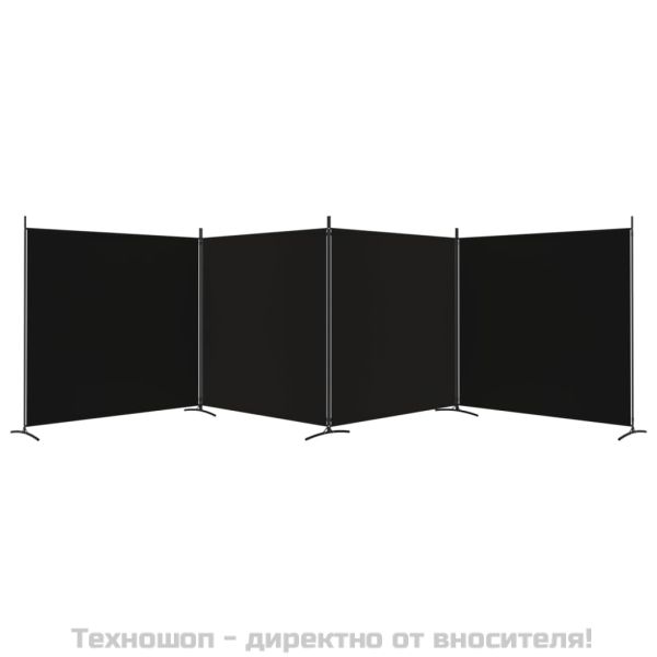 Параван за стая, 4 панела, черен, 698x180 cм, плат