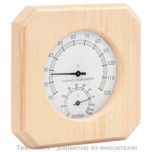 2-в-1 термохигрометър и пясъчен таймер за сауна, бор масив