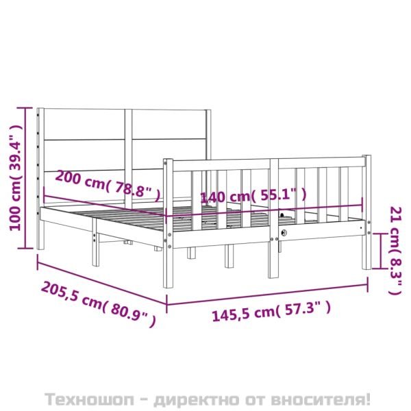 Рамка за легло без матрак, бял, 140x200 см, бор масив